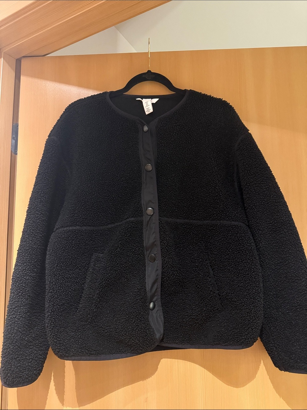 H&M Black Sherpa Snap-Front Teddy Jacket - Women